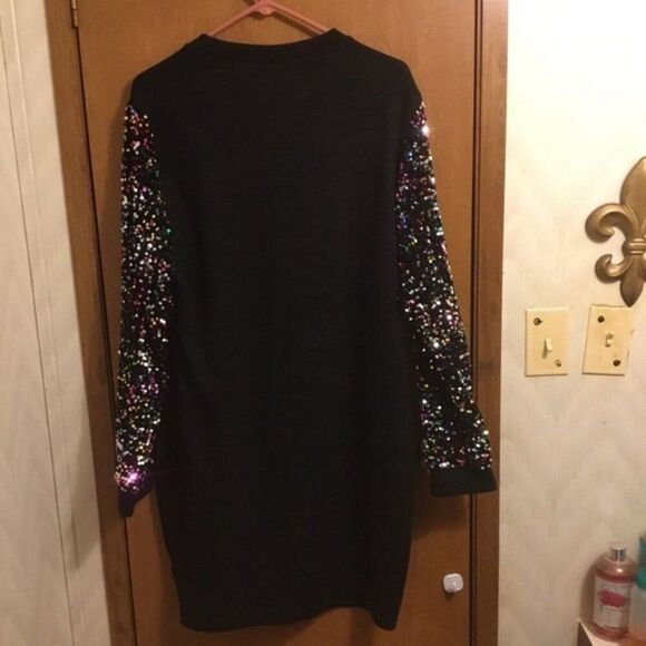 SHEIN Curve Sparkly Sequin Party Long 90s Sleeve Black Sweater Mini Dress 4X - Picture 2 of 9